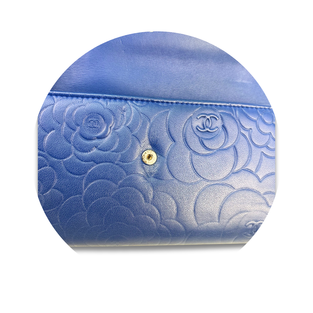 Chanel Blue Camellia Snap Wallet