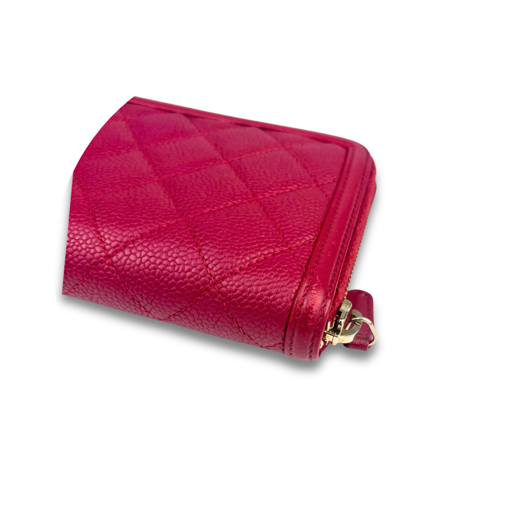 Chanel Red Caviar Filigree Zipper Wallet