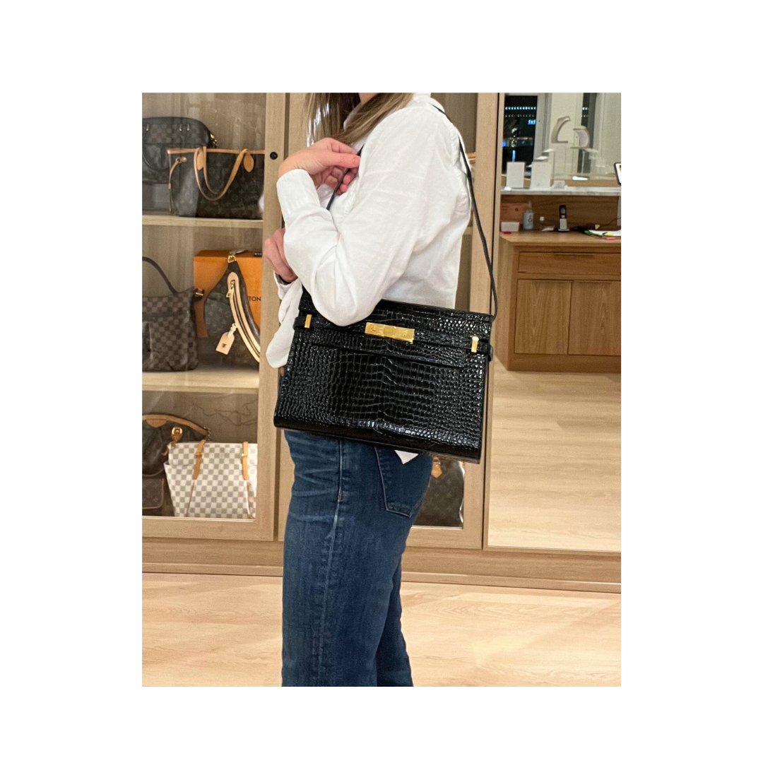 YSL Manhattan Crocodile Embossed Shoulder Bag Lola Saratoga