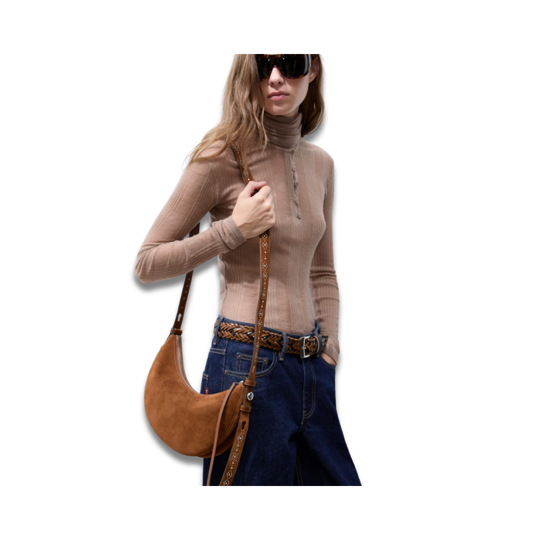 Tory Burch Romy Studded Suede Half Moon Bag