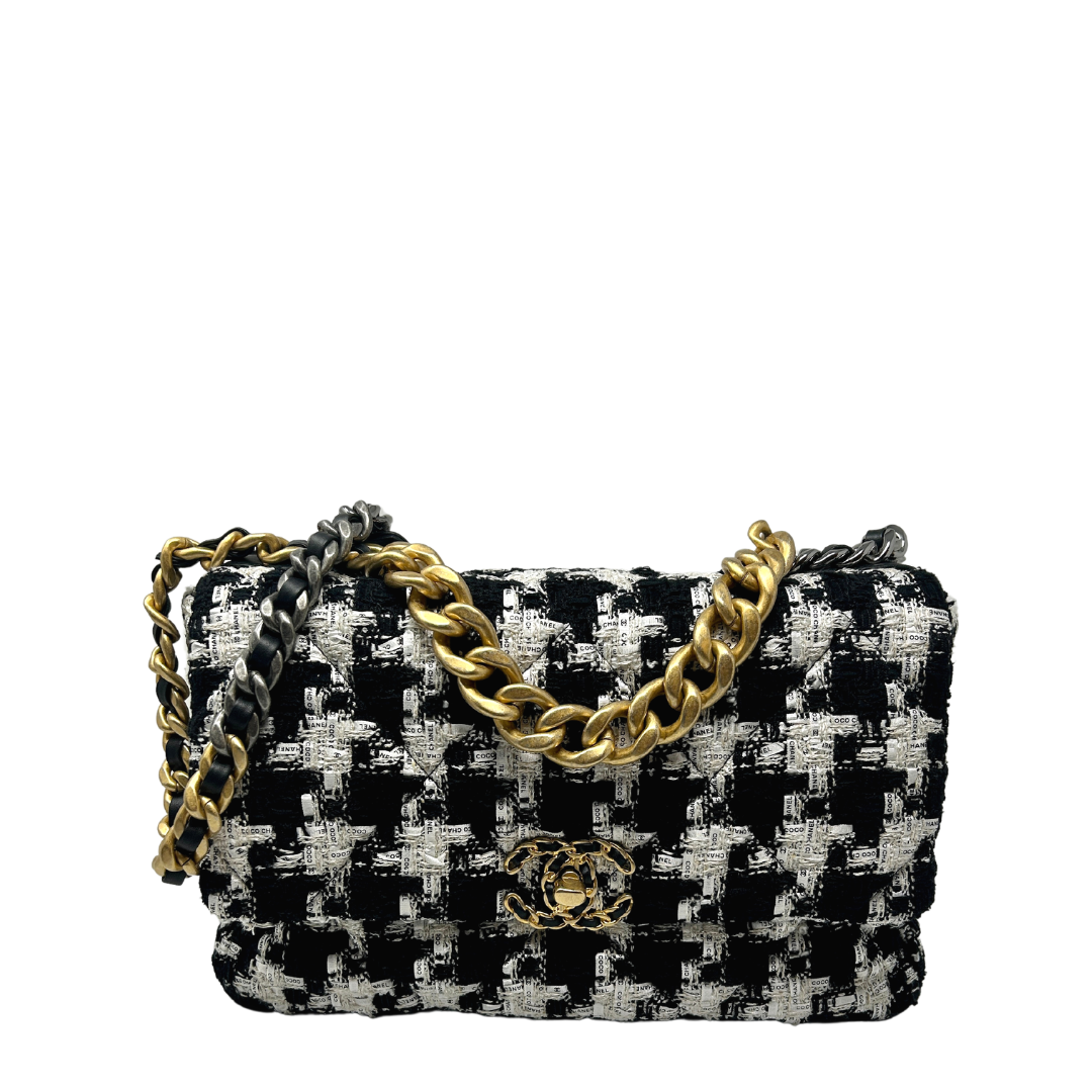 Chanel Tweed Quilted Large Chanel 19 Flap Bag