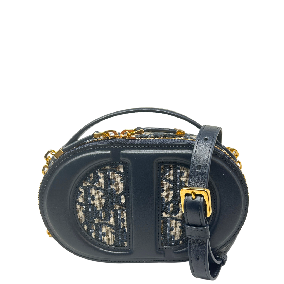 Dior - CD Signature Oval Camera Bag Black Cd-embossed Signature Calfskin with Black and White Houndstooth Embroidered Cotton - Women
