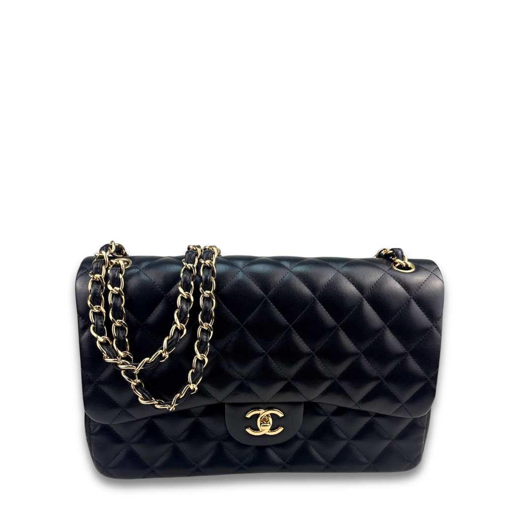Chanel Black Lambskin Classic Jumbo Double Flap – Lola Saratoga