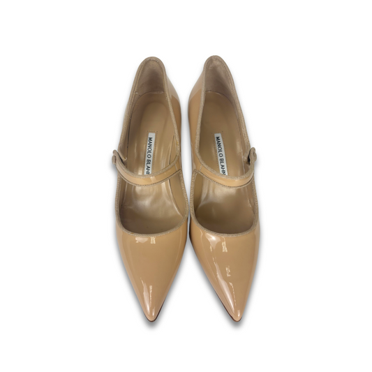 Manolo Blahnik Beige Patent Campari 90 - Size 38
