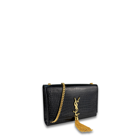 YSL Croc-Embossed Medium Kate Tassel Bag