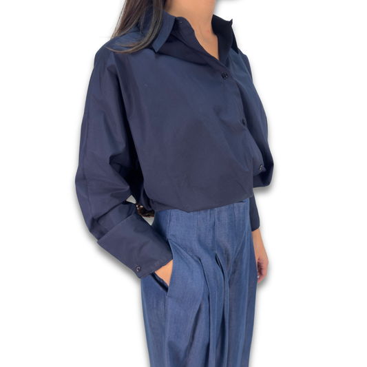 TWP Navy Cotton Blouse - Size XS