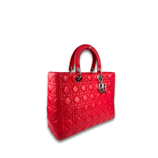 Dior Red Lambskin Large Lady Dior