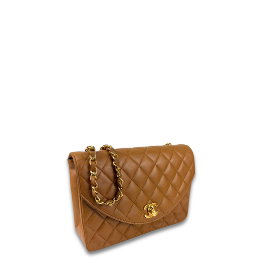 Chanel Camel Lambskin Halfmoon Shoulder Bag