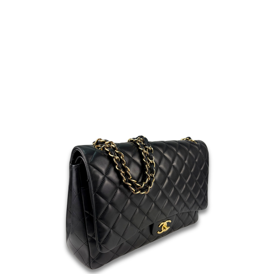 Chanel Black Lambskin Classic Maxi Double Flap