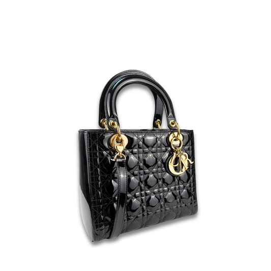 Dior Medium Black Patent Leather Lady Dior Bag