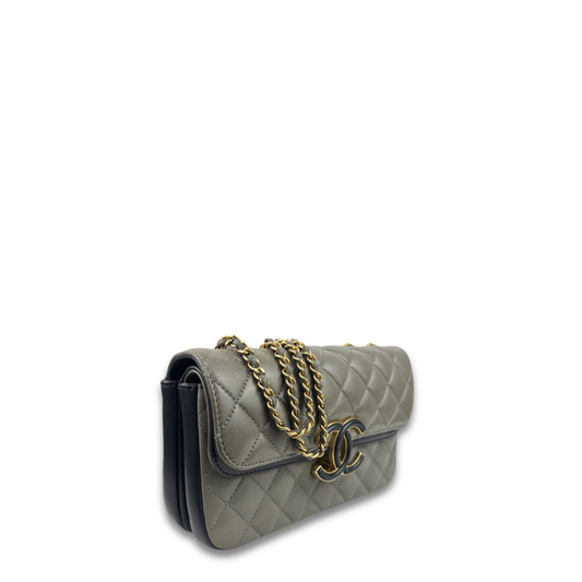 Chanel Quilted Small Grey CC Chic Flap Bag