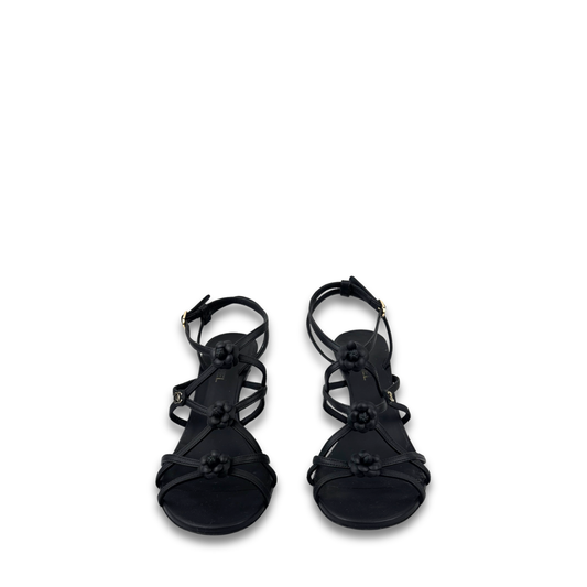 Chanel Camellia Strappy Heeled Sandals - Size 37