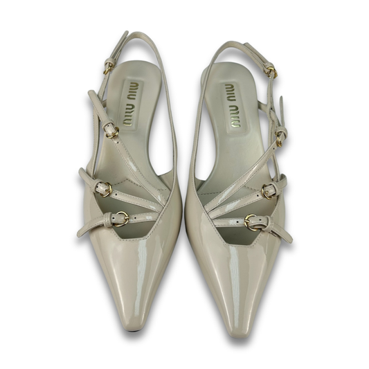 Miu Miu White Patent Leather Slingbacks - Size 36