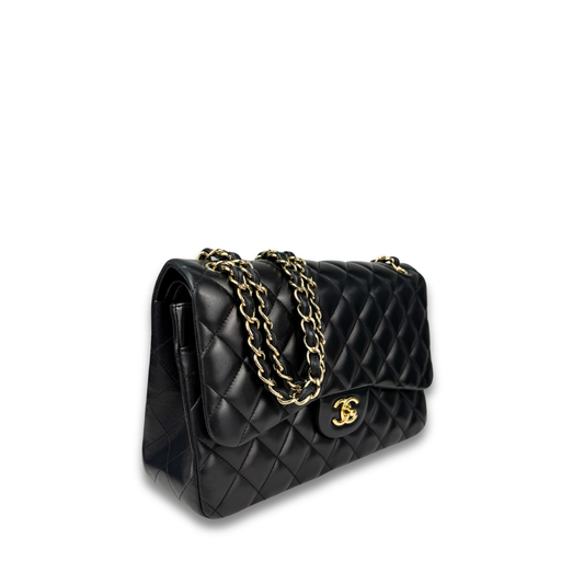 Chanel Black Lambskin Jumbo Double Flap