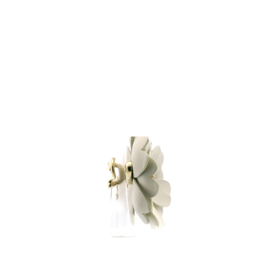 Miu Miu White Leather Flower Clip-On Earrings