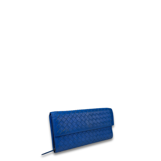 Bottega Veneta Blue Intrecciato Continental Flap Wallet