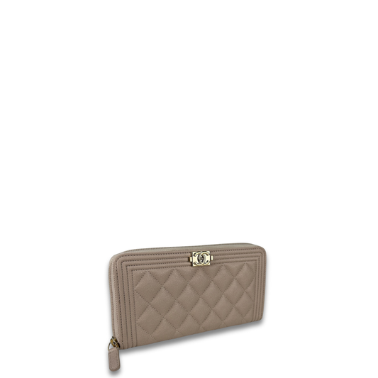 Chanel Light Beige Caviar Boy Zipper Wallet