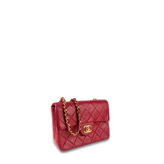 Chanel Classic Red Lambskin Square Mini