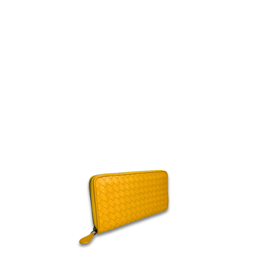 Bottega Veneta Intrecciato Yellow Zip Around Wallet