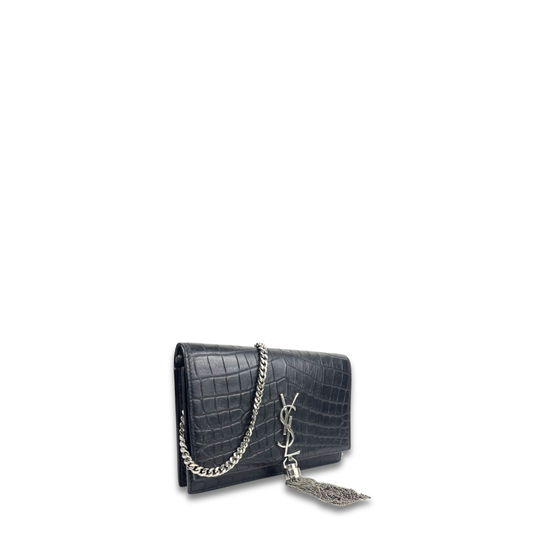 YSL Croc-Embossed Small Kate Tassel Bag