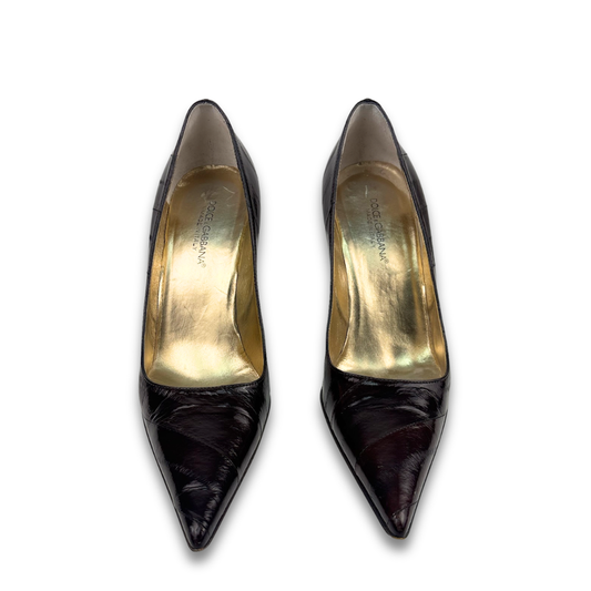 Dolce & Gabbana Brown Crocodile Embossed Heels - Size 38.5