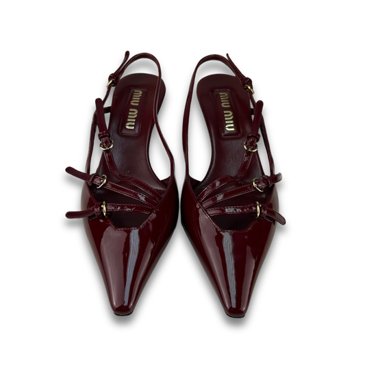 Miu Miu Crimson Patent Leather Slingbacks - Size 36.5