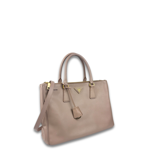 Prada Beige Saffiano Medium Double Zip Galleria