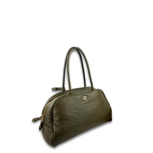 Miu Miu Olive Green Crinkle Leather Shoulder Bag
