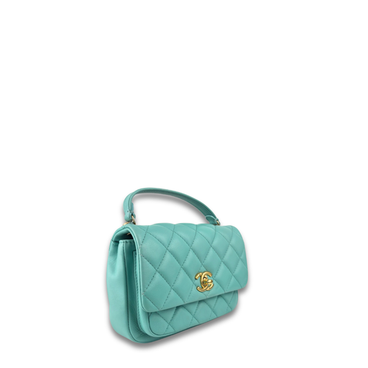 Chanel Aqua Calfskin Day Trips Top Handle Flap Bag