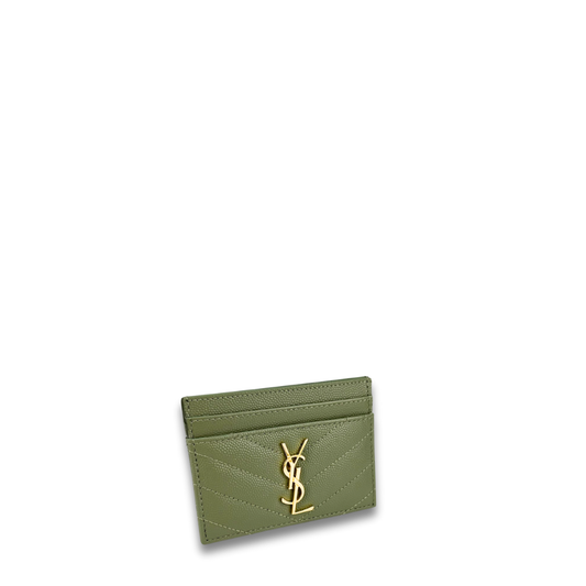 YSL Strong Moss Cassandre Grain de Poudre Leather Card Case