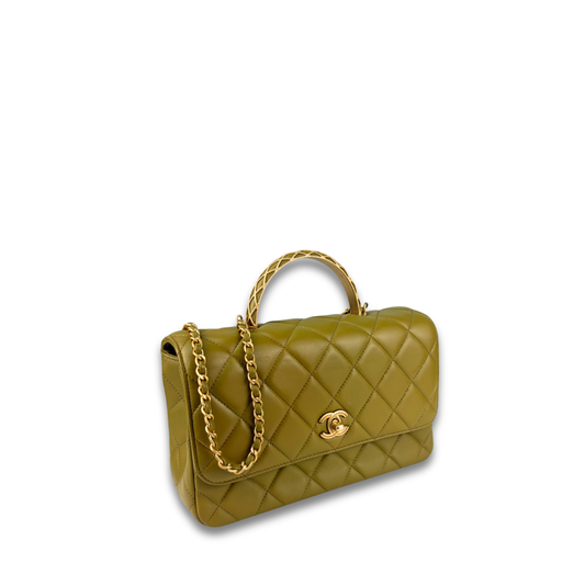 Chanel Olive Green Lambskin Top Handle Bag