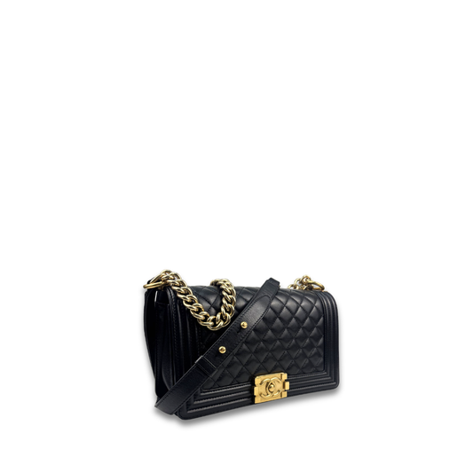 Chanel Black Calfskin Old Medium Boy Bag