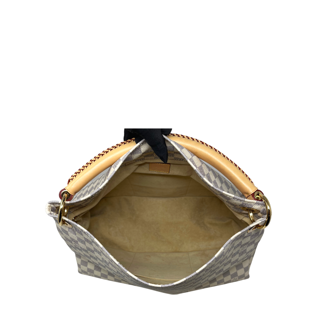Damier Azur Artsy MM Shoulder bag in Coated canvas, Gold Hardware