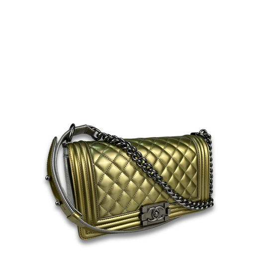 Chanel Metallic Patent Leather Medium Boy Bag