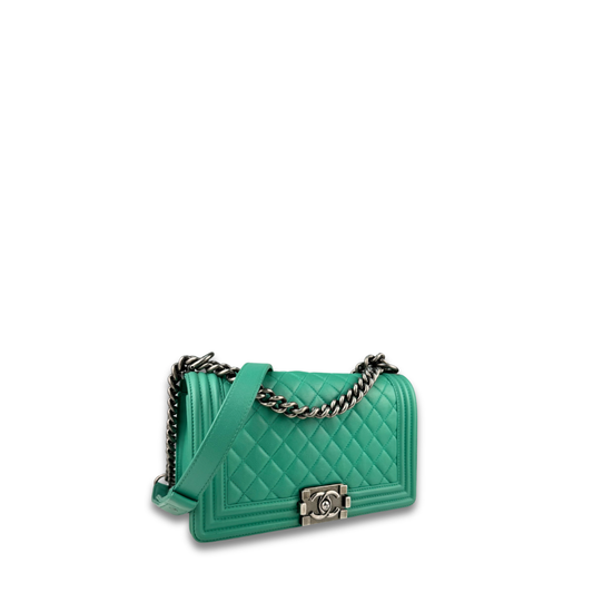 Chanel Green Calfskin Medium Boy Bag