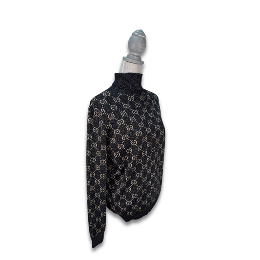 Gucci Silver Glitter GG Monogram Knit Turtleneck Sweater