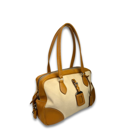 Prada Beige Canvas Bowler Bag