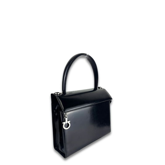 Ferragamo Black Leather Gancini Top Handle