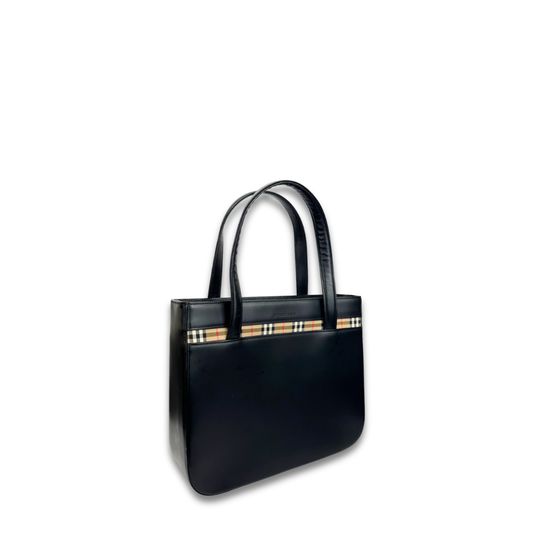 Burberry Black Leather Top Handle Tote