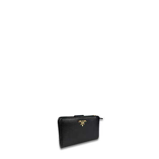 Prada Black Saffiano Mid Size Zipper Wallet
