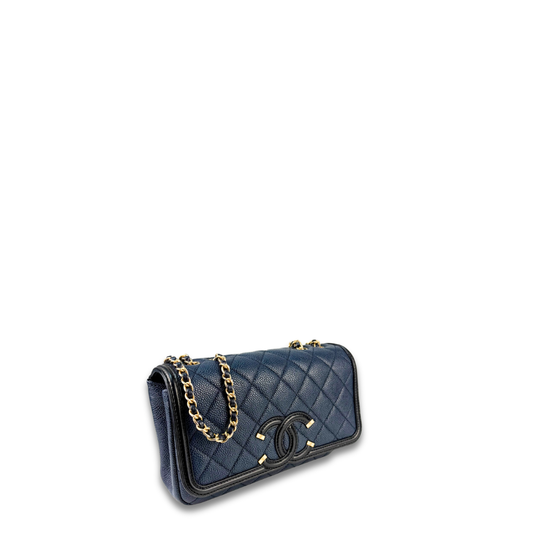 Chanel Navy Caviar Small Filigree Flap Bag
