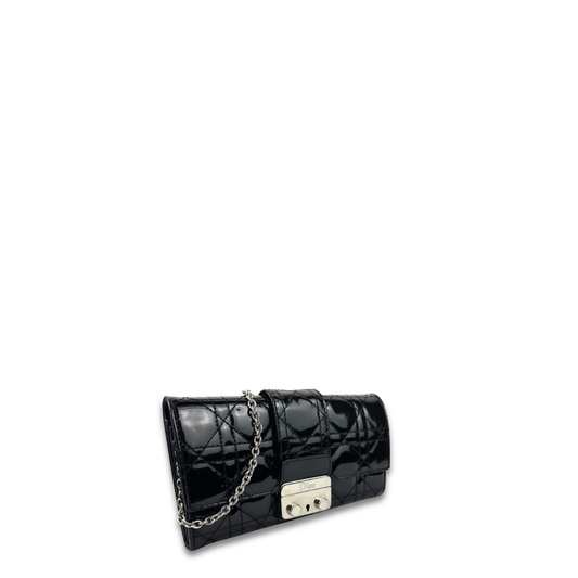 Dior Black Patent Cannage Chain Wallet