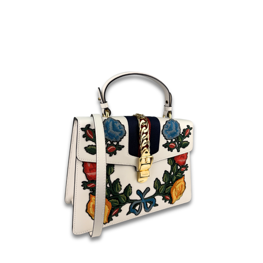 Gucci Embroidered Sylvie Medium Top Handle