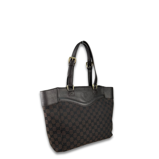 Gucci Dark Brown Canvas Crest Tote