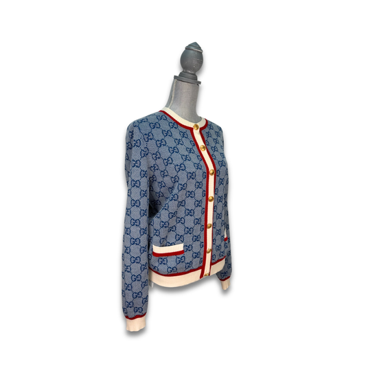 Gucci Blue GG Monogram Cardigan Sweater
