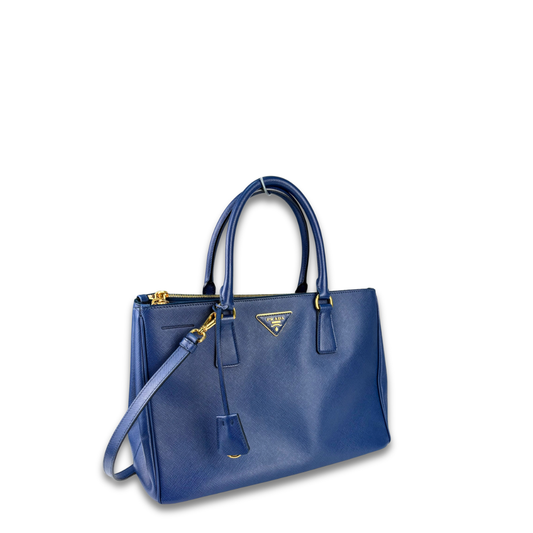 Prada Blue Saffiano Medium Double Zip Galleria