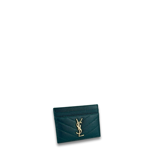 YSL Dark Green Cassandre Grain de Poudre Leather Card Case