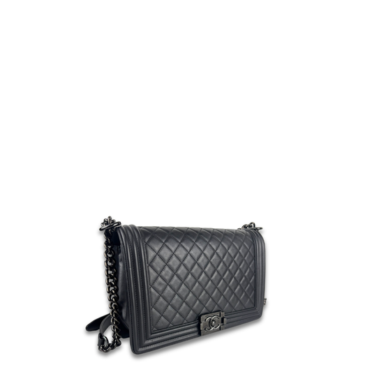Chanel So Black Large Quilted Calfskin Boy Bag
