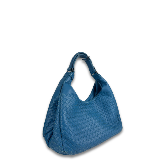 Bottega Blue Intrecciato Campana Shoulder Bag