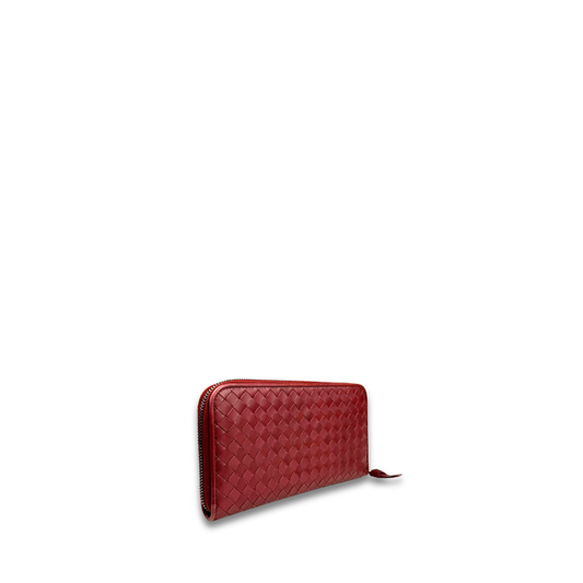 Bottega Veneta Red Intrecciato Full Zip Wallet